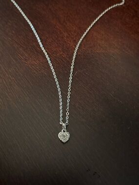 Silver Heart Pendant Necklace - Sparkling Crystal Accent